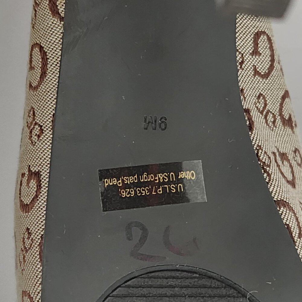 Guess Signature Logo Canvas Tan Sling Back Platform High Heels Shoes NWOB 9M - Picture 3 of 5